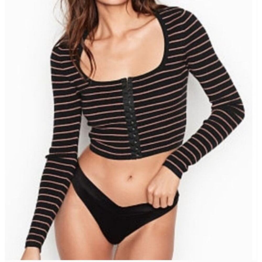 Victoria's Secret Cropped Knit Striped Top Long Sleeve Y2K Lolita XS